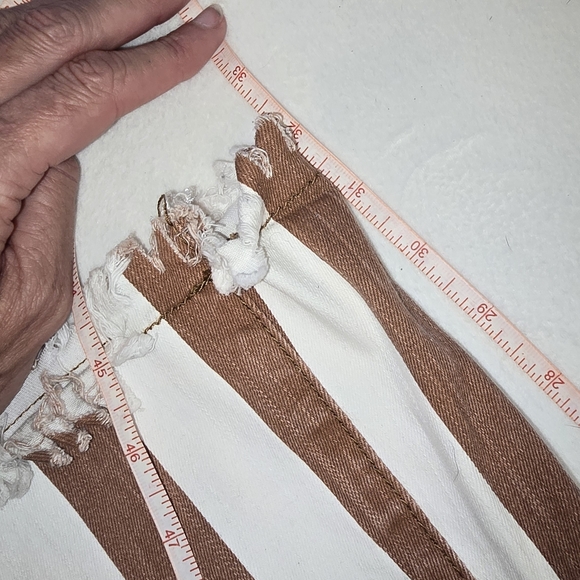 Cotton Stretch Striped Flare Jeans in Brown and White Hippie Country Nashville - Picture 5 of 9